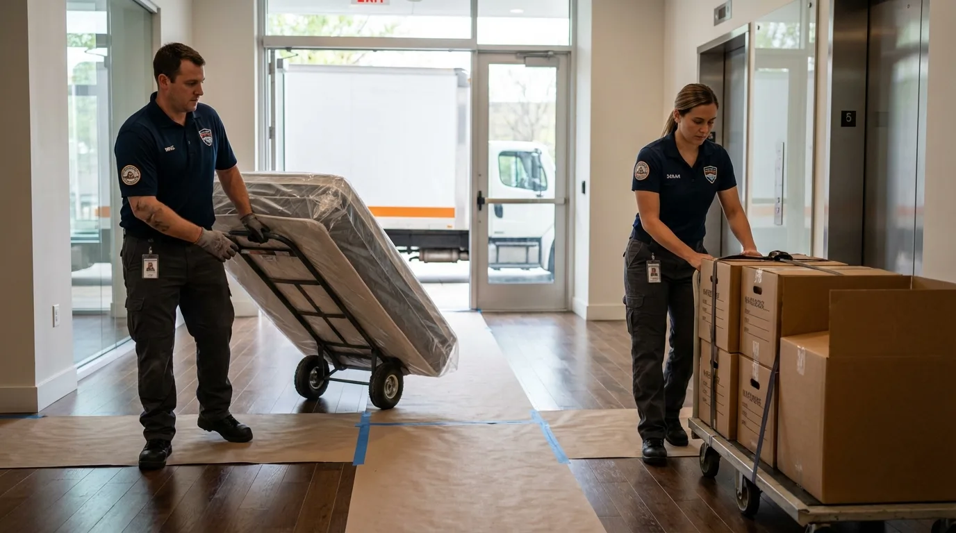 Professional apartment movers loading elevator in Fort Gibson, OK
